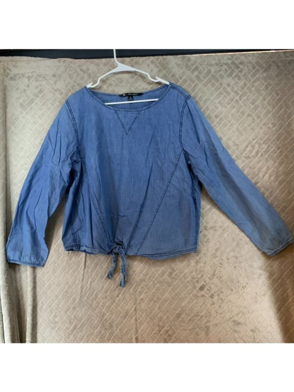 Lee Shape Illusions Blouse Womens XL Chambray Tie Front Long Sleeve 100% Cotton